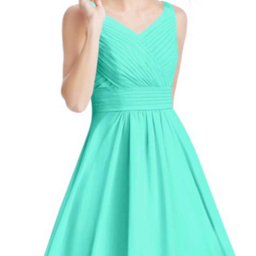Blue knee length bridesmaid dress